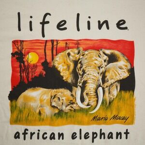 Vintage Hanes Lifeline African Elephant Shirt Mens XLT White Graphic USA 90s